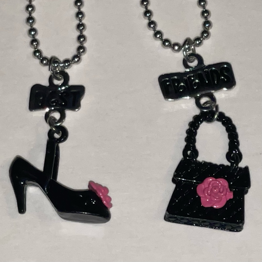 Claires Set Of 2 Best Friends Silver Tone Black Purse Shoe Necklaces 6$